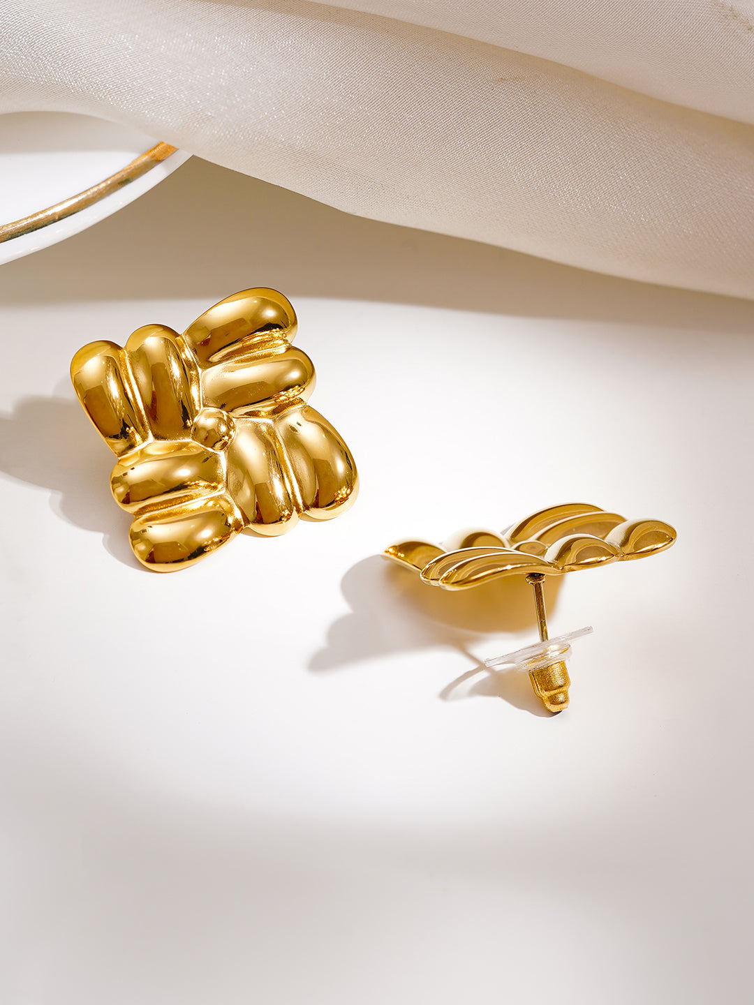 Demi Fine 18K Gold Plated Stainless steel Golden Charm Statement Studs Earrings