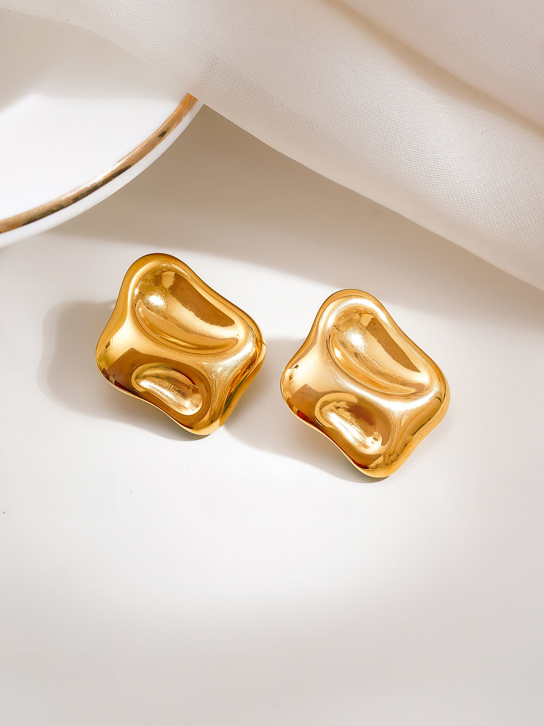 Demi Fine 18K Gold Plated Stainless steel Sculpted Square Statement Studs