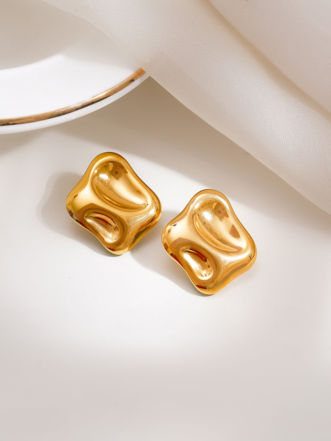 Demi Fine 18K Gold Plated Stainless steel Sculpted Square Statement Studs