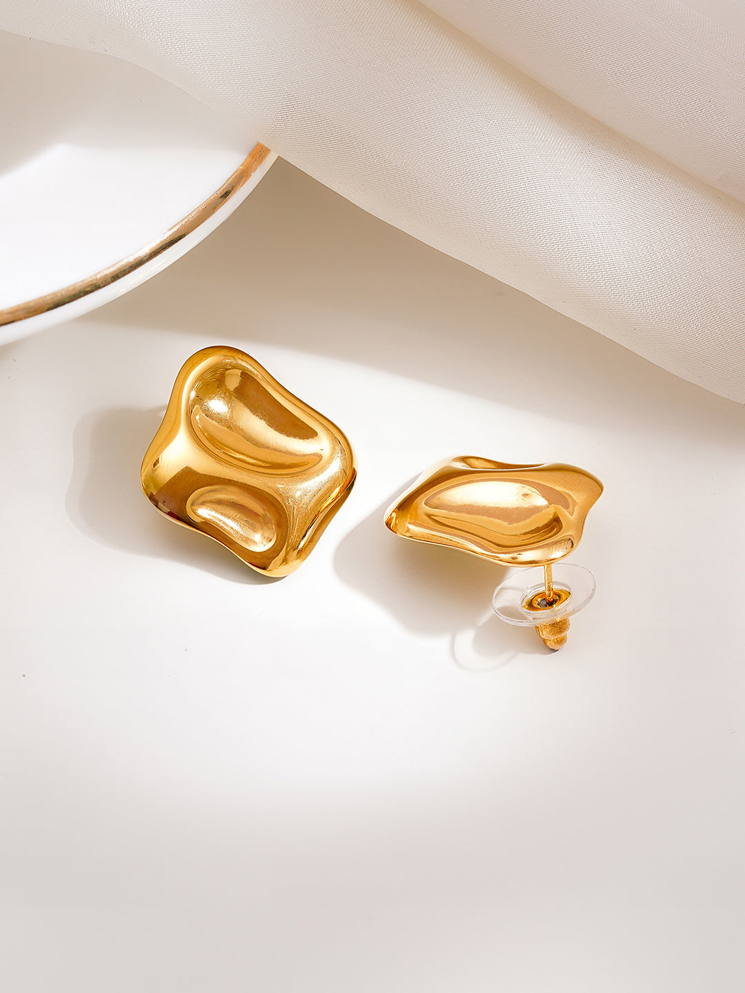 Demi Fine 18K Gold Plated Stainless steel Sculpted Square Statement Studs