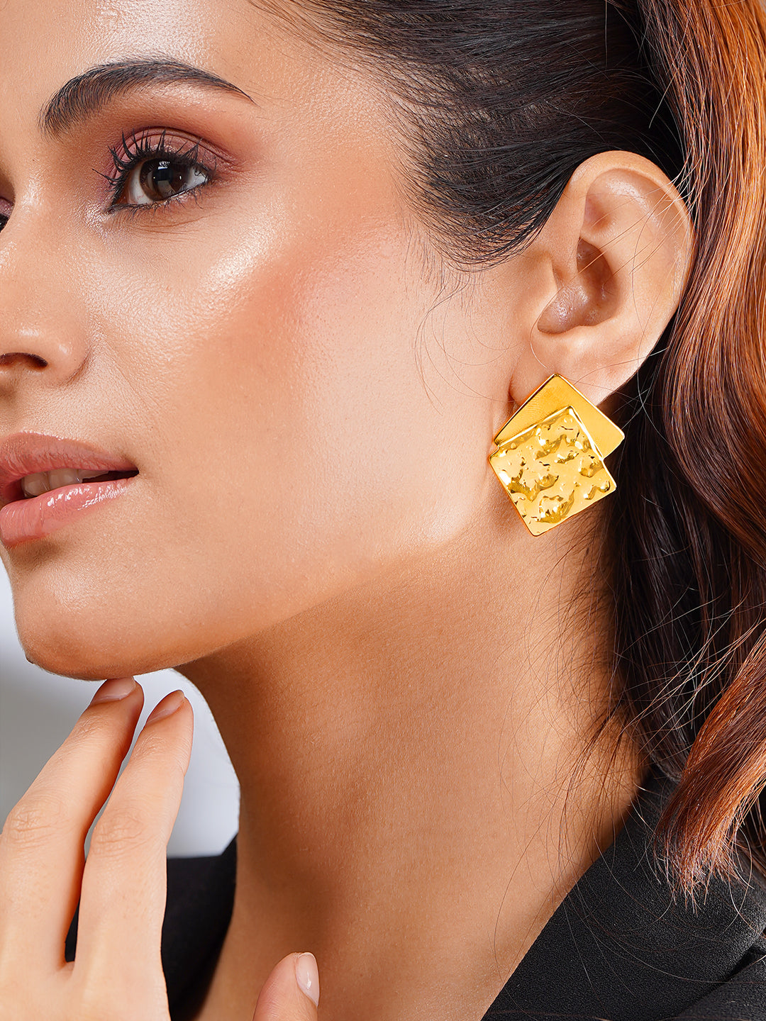 Demi Fine 18K Gold Plated Stainless steel Dual Square Statement Studs