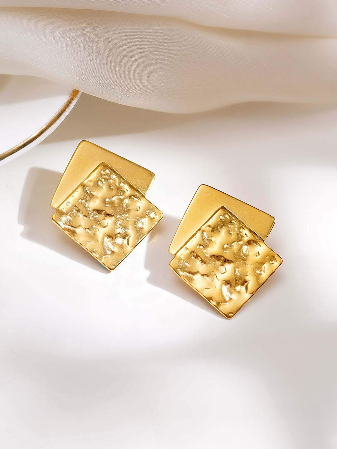 Demi Fine 18K Gold Plated Stainless steel Dual Square Statement Studs