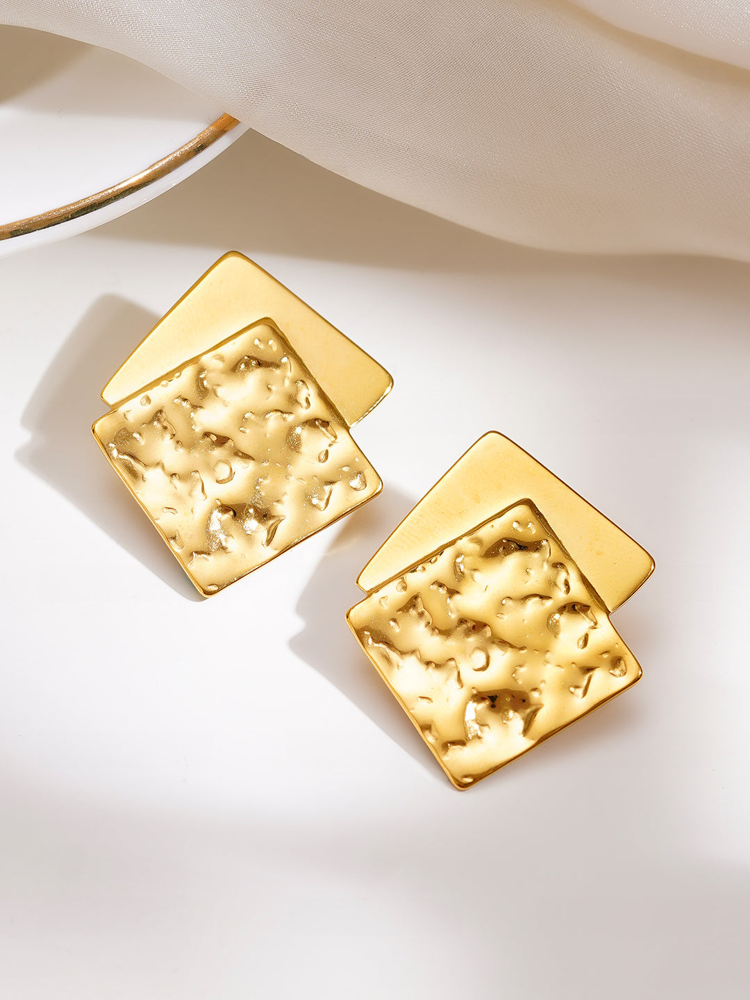 Demi Fine 18K Gold Plated Stainless steel Dual Square Statement Studs