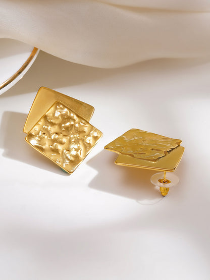 Demi Fine 18K Gold Plated Stainless steel Dual Square Statement Studs