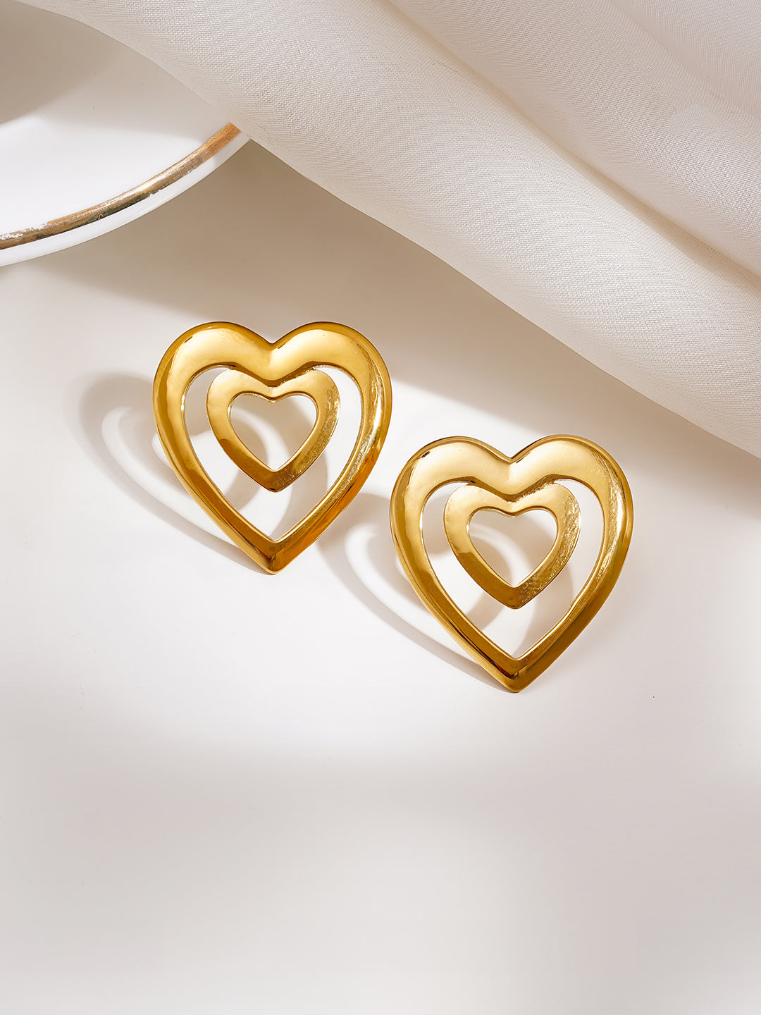 Demi Fine 18K Gold Plated Stainless steel Double Heart Statement Stud Earrings