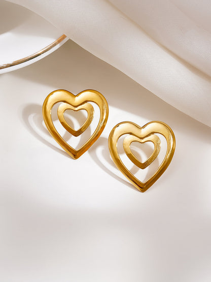 Demi Fine 18K Gold Plated Stainless steel Double Heart Statement Stud Earrings