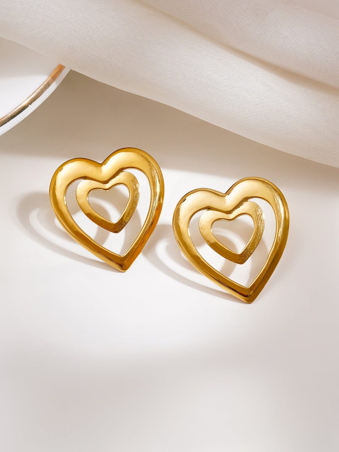 Demi Fine 18K Gold Plated Stainless steel Double Heart Statement Stud Earrings
