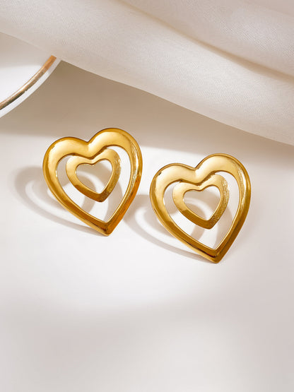Demi Fine 18K Gold Plated Stainless steel Double Heart Statement Stud Earrings