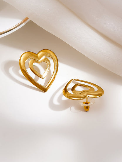 Demi Fine 18K Gold Plated Stainless steel Double Heart Statement Stud Earrings