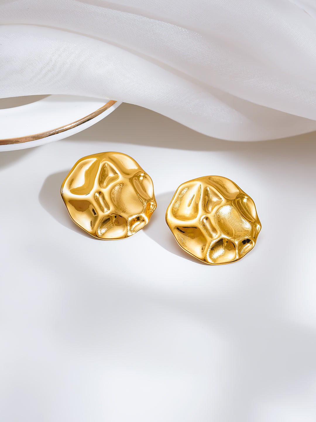 Demi Fine 18K Gold Plated Stainless steel Hammered Crushed Statement Studs Earrings