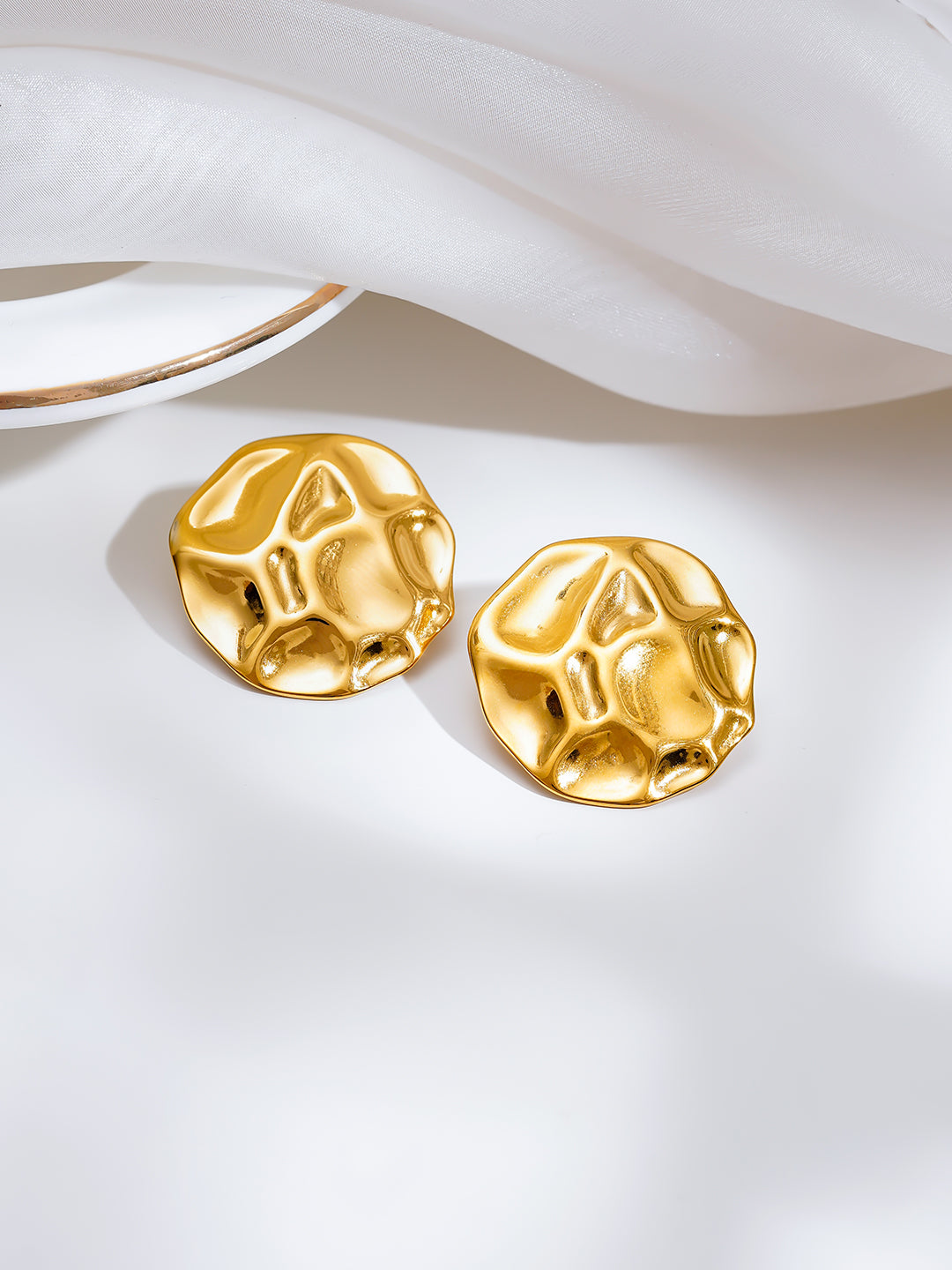 Demi Fine 18K Gold Plated Stainless steel Hammered Crushed Statement Studs Earrings