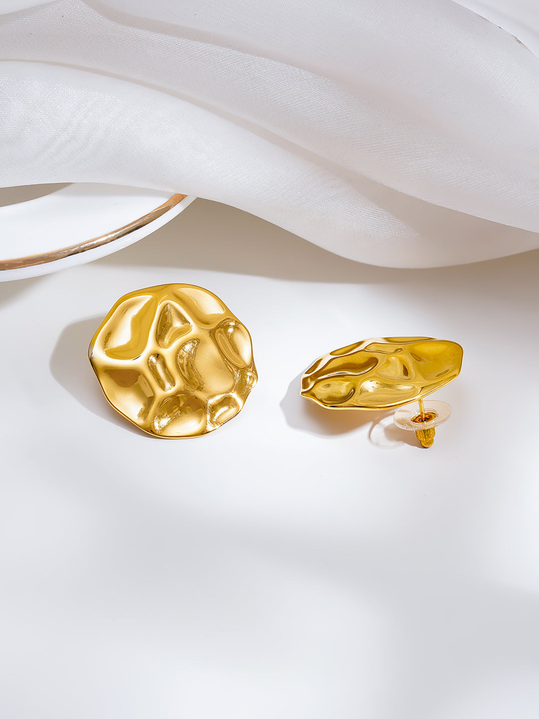 Demi Fine 18K Gold Plated Stainless steel Hammered Crushed Statement Studs Earrings