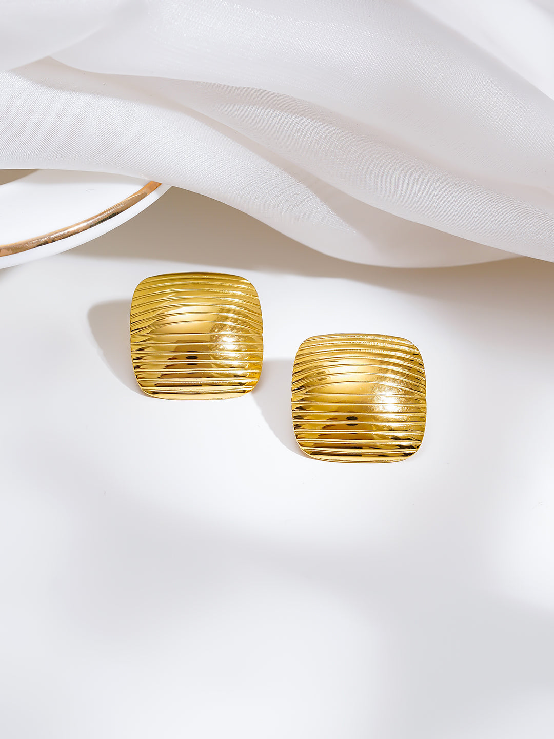 Demi Fine 18K Gold Plated Stainless steel Ribbed Dome Stud Earrings