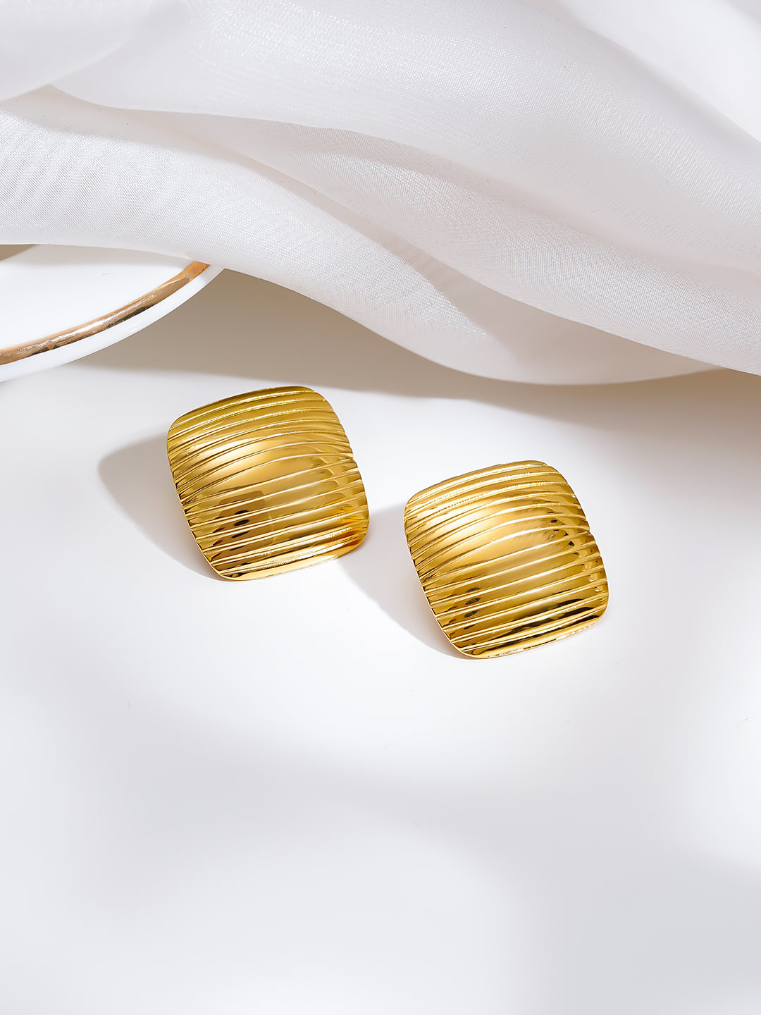 Demi Fine 18K Gold Plated Stainless steel Ribbed Dome Stud Earrings