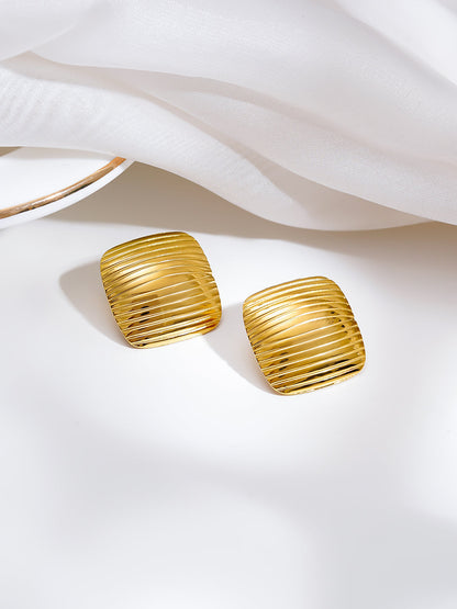 Demi Fine 18K Gold Plated Stainless steel Ribbed Dome Stud Earrings