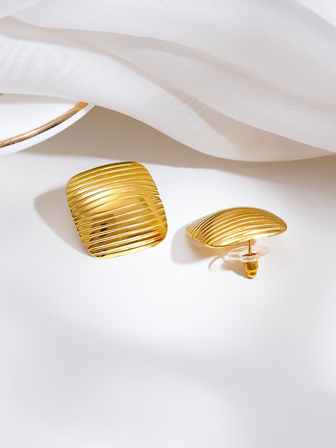 Demi Fine 18K Gold Plated Stainless steel Ribbed Dome Stud Earrings
