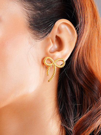 Demi Fine 18K Gold Plated Stainless steel Sweet Ribbon Statement Earrings