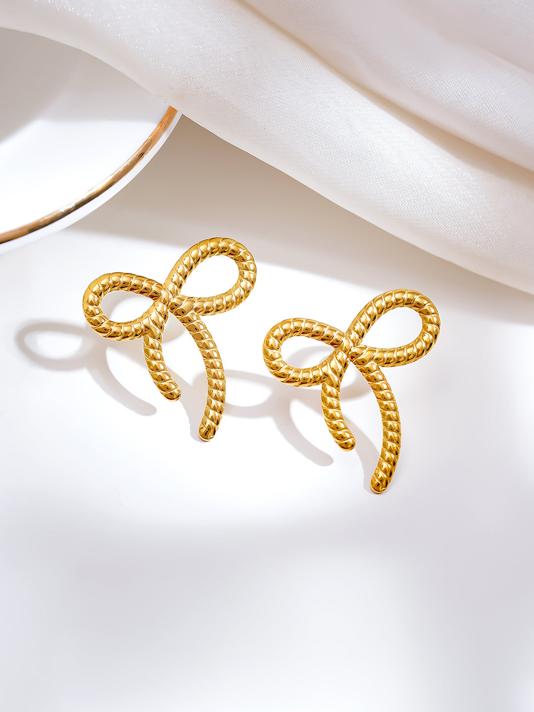 Demi Fine 18K Gold Plated Stainless steel Sweet Ribbon Statement Earrings