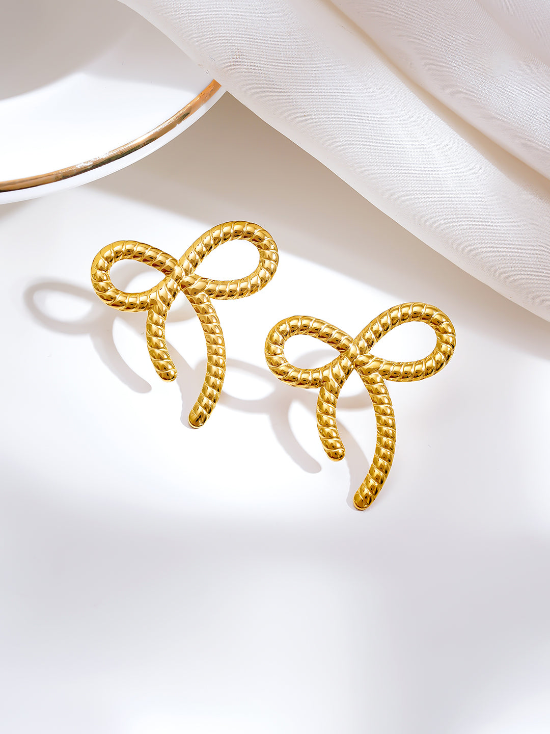 Demi Fine 18K Gold Plated Stainless steel Sweet Ribbon Statement Earrings
