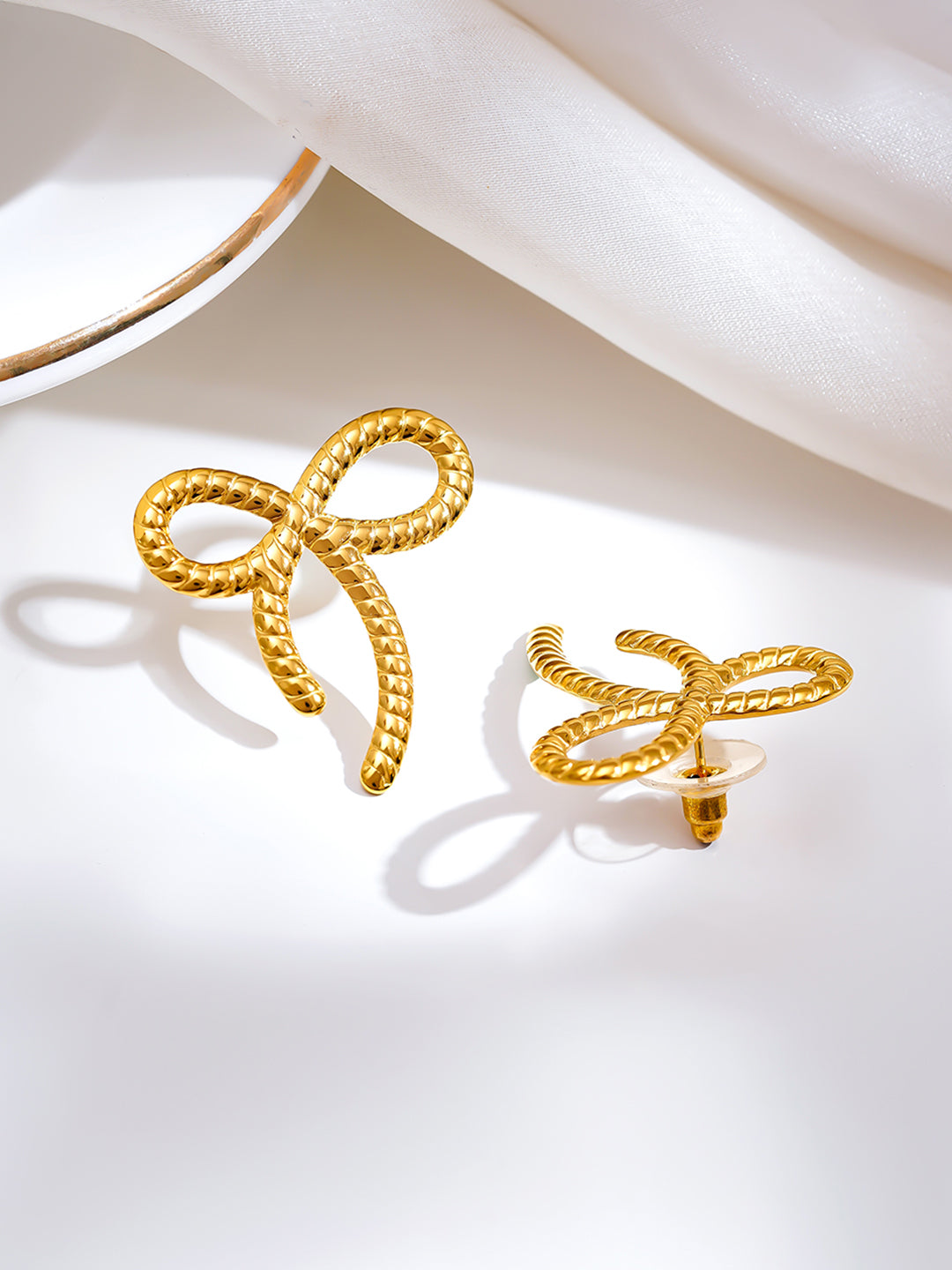 Demi Fine 18K Gold Plated Stainless steel Sweet Ribbon Statement Earrings