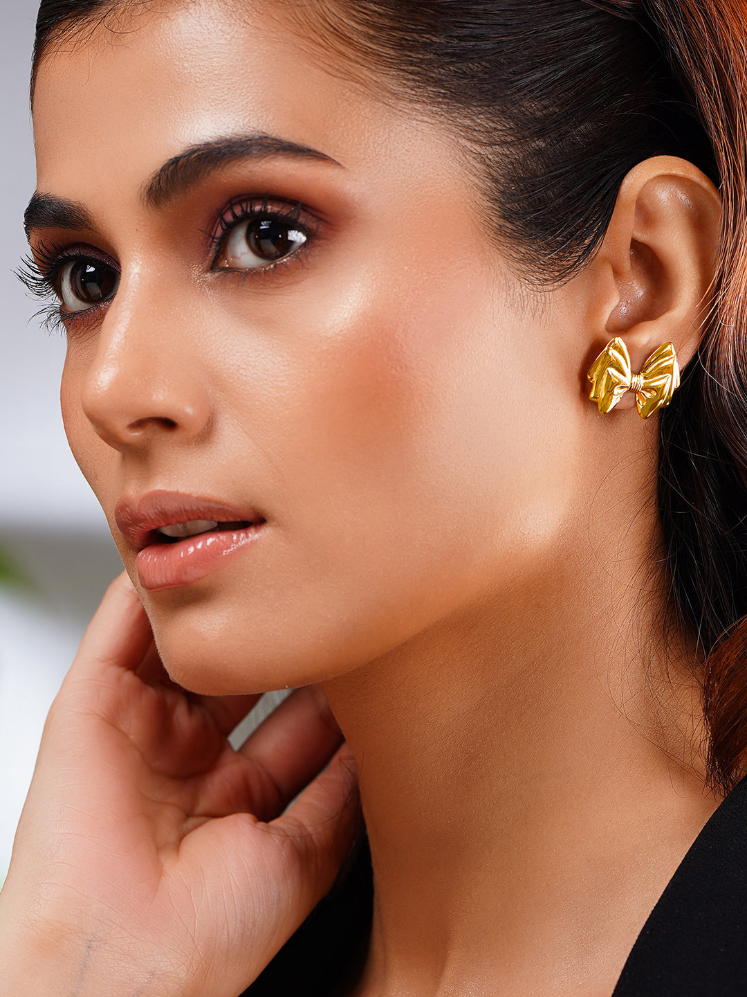 Demi Fine 18K Gold Plated Stainless steel Sweet Bow Stud Earrings
