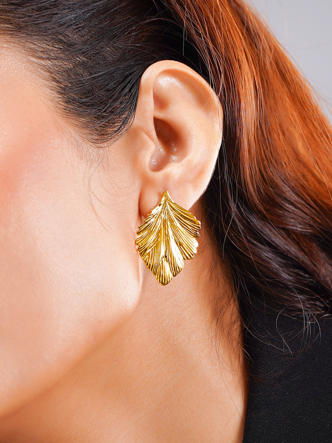 Demi Fine 18K Gold Plated Stainless steel Golden Leaf Statement Earrings