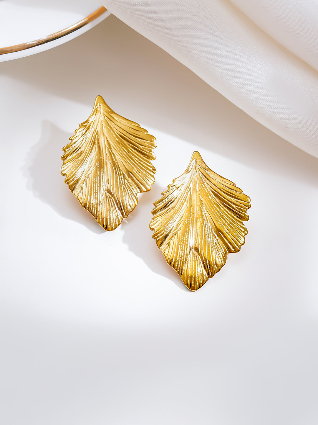 Demi Fine 18K Gold Plated Stainless steel Golden Leaf Statement Earrings