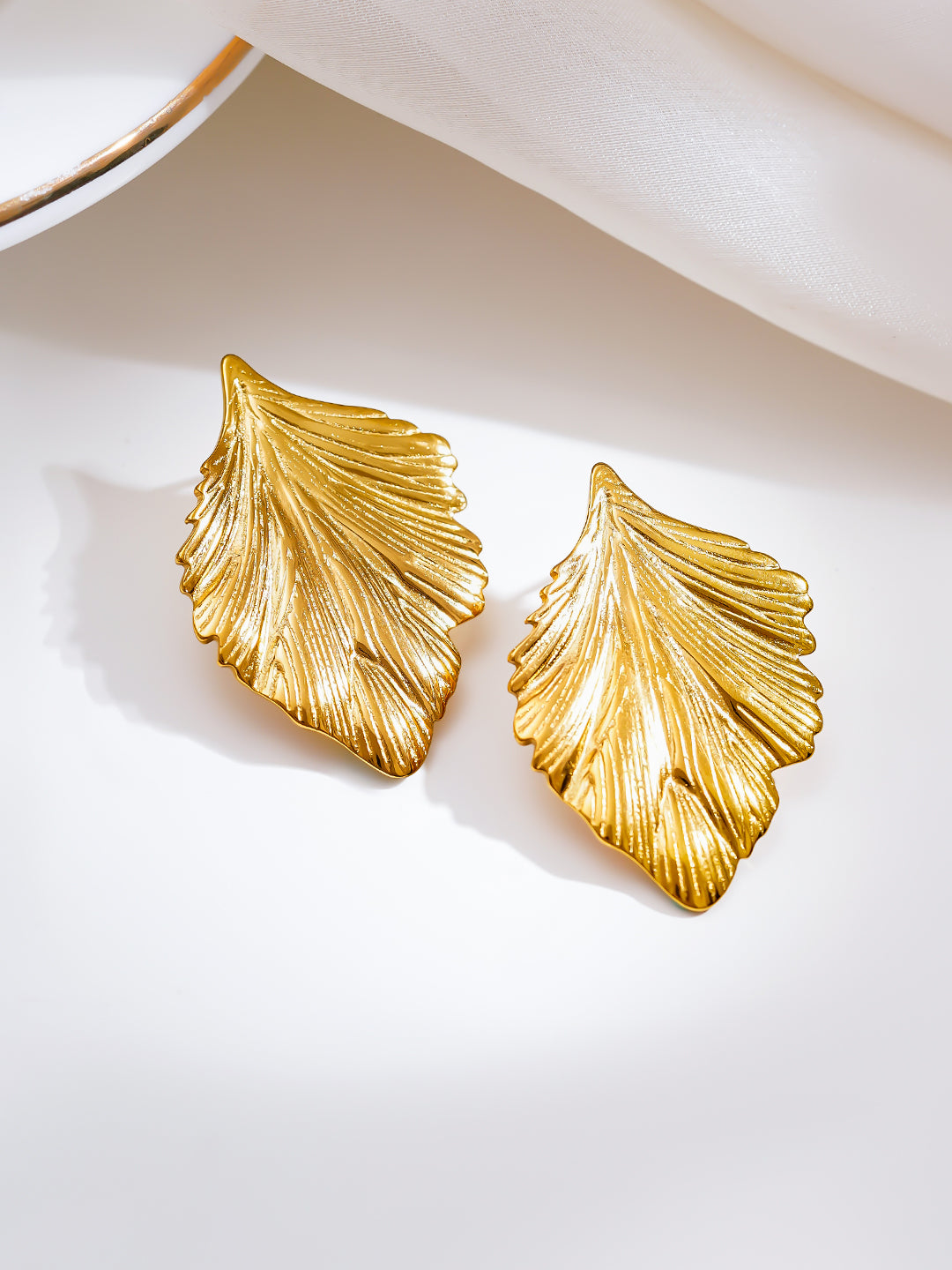 Demi Fine 18K Gold Plated Stainless steel Golden Leaf Statement Earrings