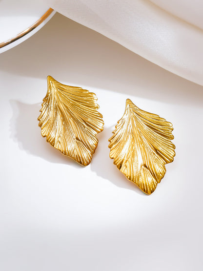 Demi Fine 18K Gold Plated Stainless steel Golden Leaf Statement Earrings