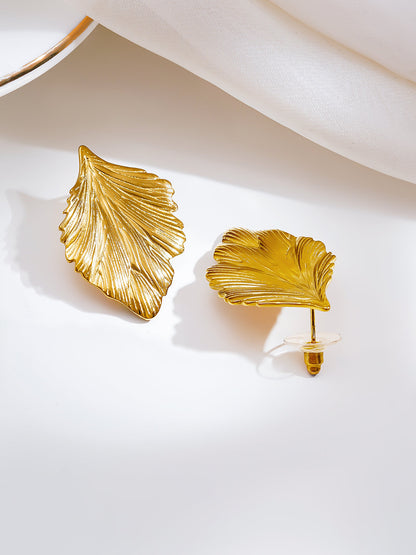 Demi Fine 18K Gold Plated Stainless steel Golden Leaf Statement Earrings