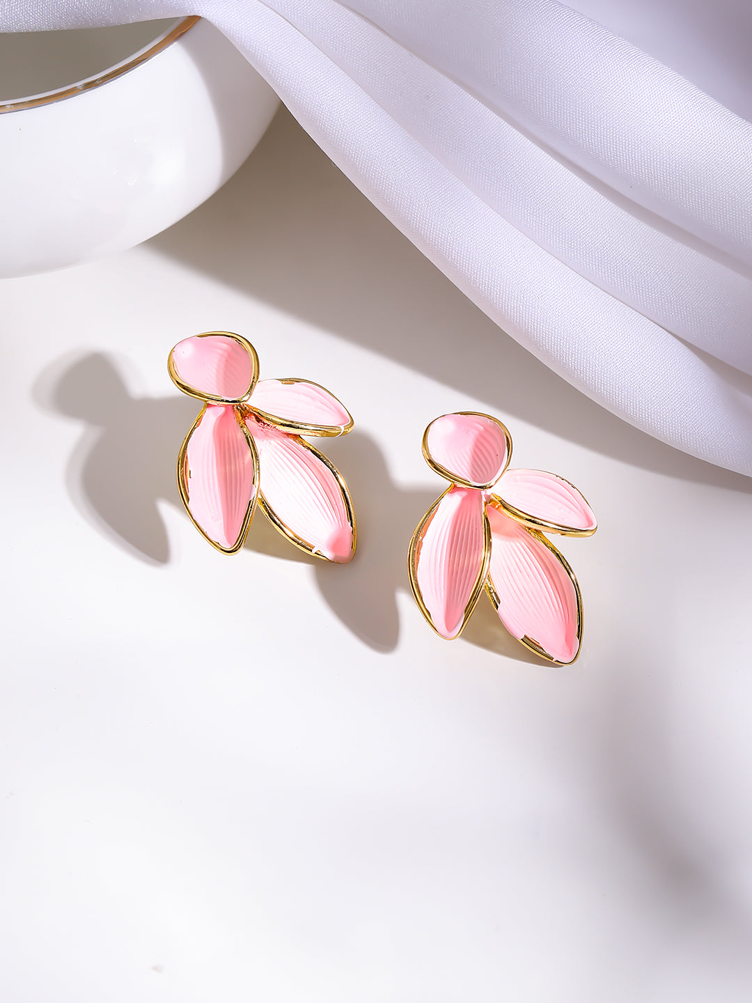 Gold Plated Blush Petal Stud Earrings