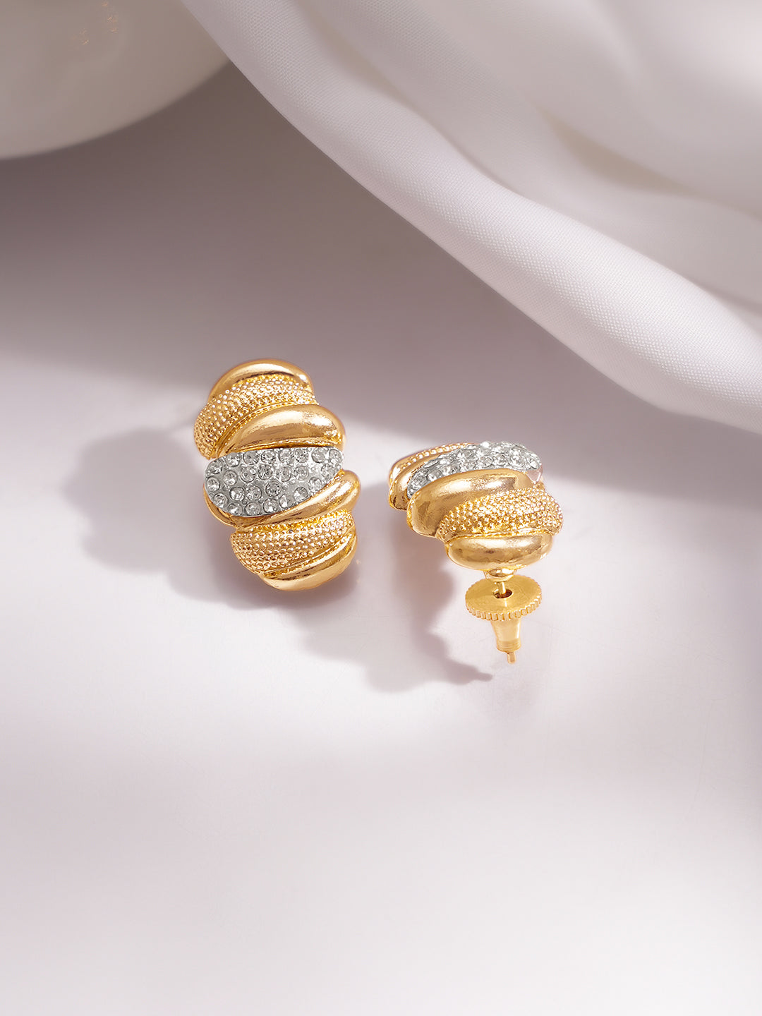 Gold Plated Ribbed Dome minimial Stud Earrings
