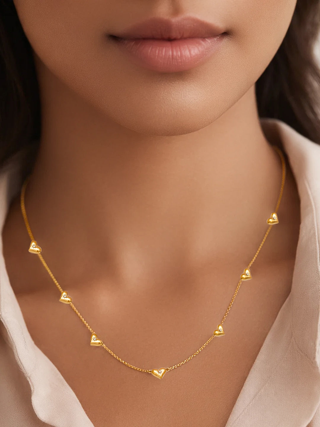 Demi Fine 18K Gold Plated Stainless steel Mini Heart Charm Crystal Necklace