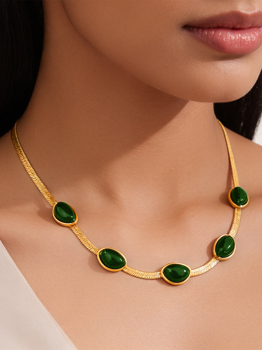Demi Fine 18K Gold Plated Stainless steel Emerald Oval Snake Chain Necklace