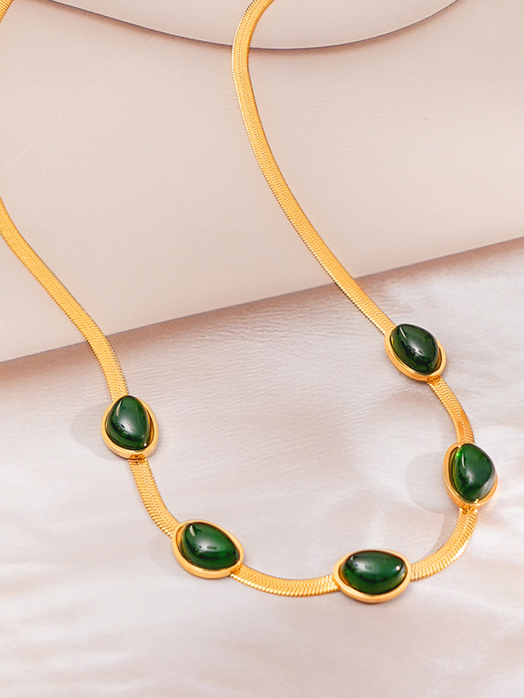 Demi Fine 18K Gold Plated Stainless steel Emerald Oval Snake Chain Necklace