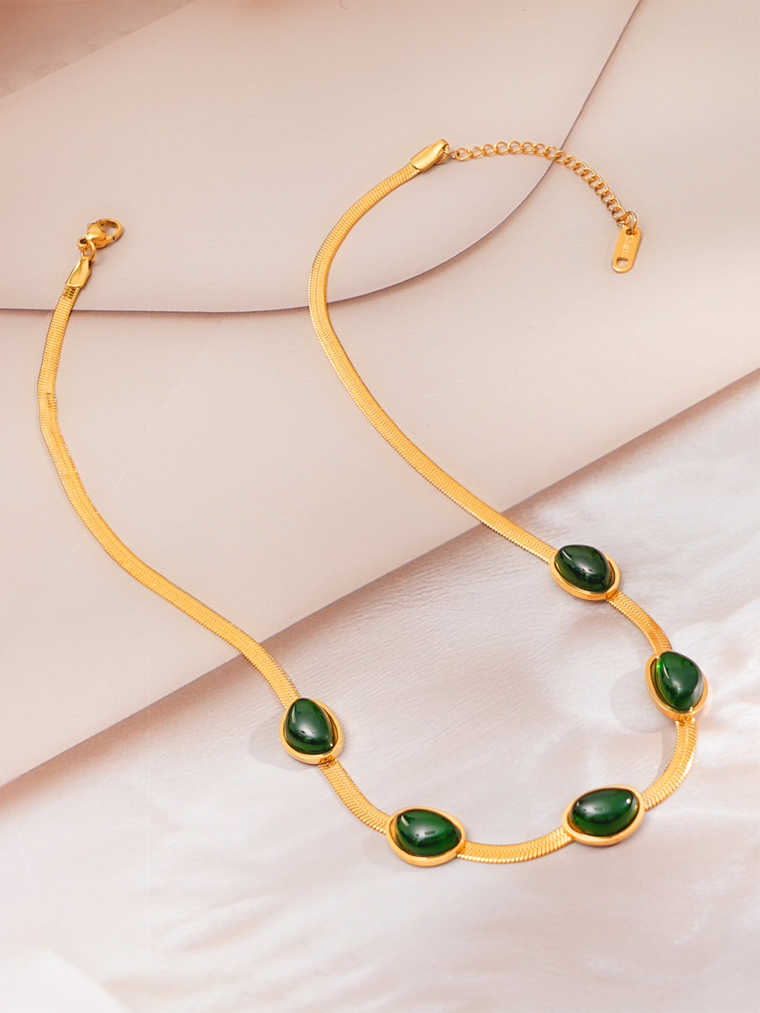 Demi Fine 18K Gold Plated Stainless steel Emerald Oval Snake Chain Necklace