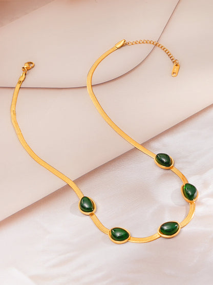 Demi Fine 18K Gold Plated Stainless steel Emerald Oval Snake Chain Necklace