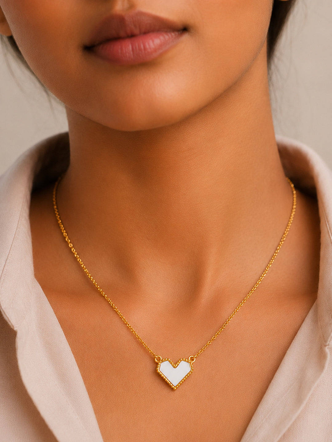Demi Fine 18K Gold Plated Stainless steel Enamel Heart Pendant Chain Necklace