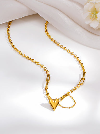 Demi Fine 18K Gold Plated Stainless steel Curb Chain Heart Pendant Necklace