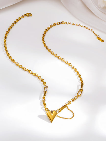 Demi Fine 18K Gold Plated Stainless steel Curb Chain Heart Pendant Necklace