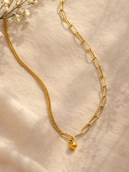 Demi Fine 18K Gold Plated Stainless steel Paperclip Chain Ball Pendant Necklace