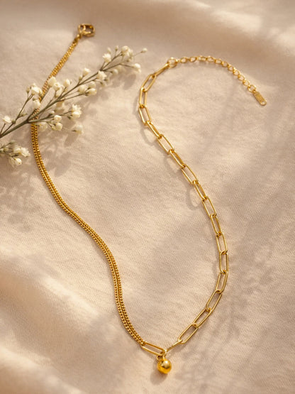 Demi Fine 18K Gold Plated Stainless steel Paperclip Chain Ball Pendant Necklace