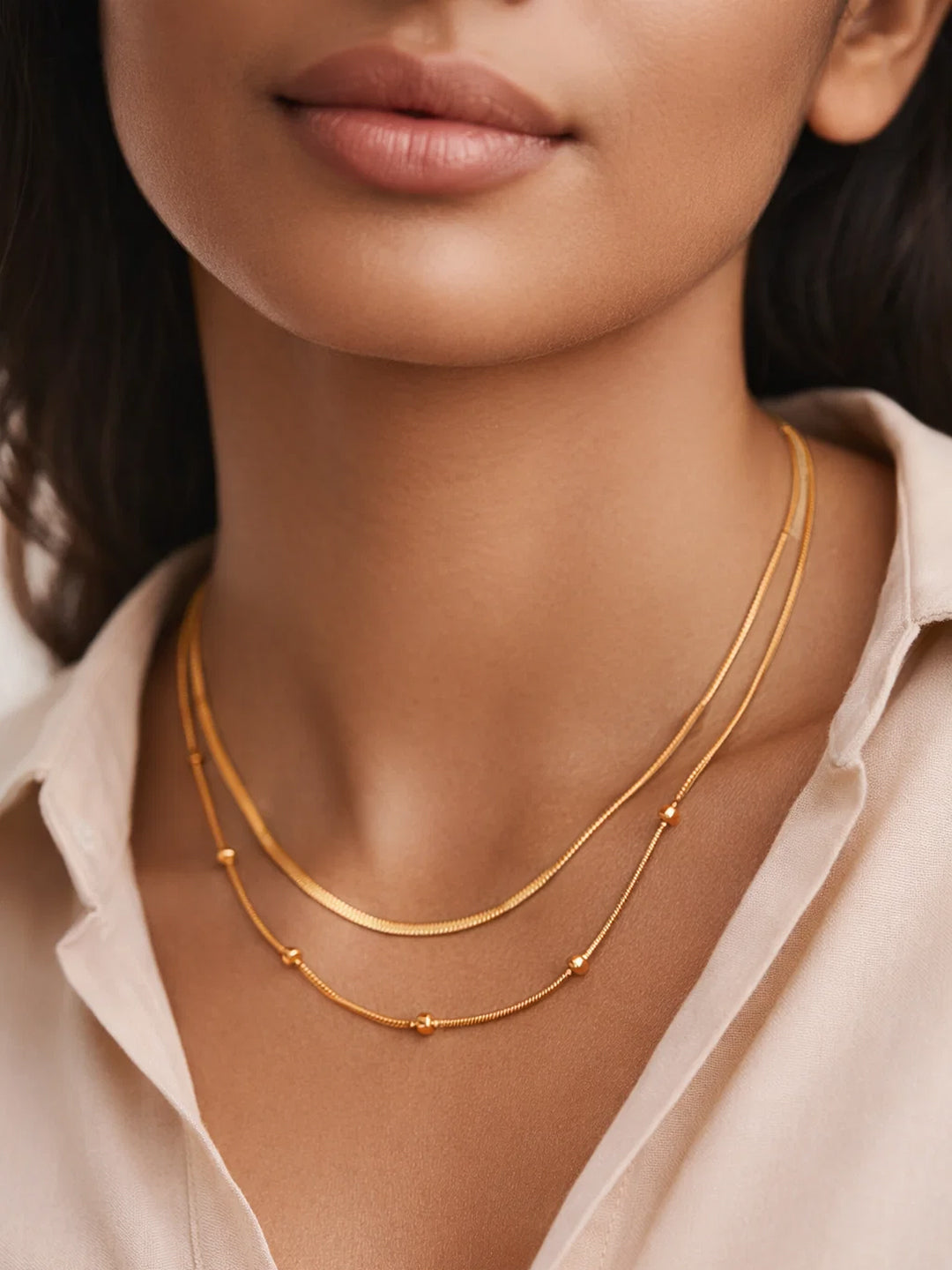 Demi Fine 18K Gold Plated Stainless steel Layered Snake Chain Necklace