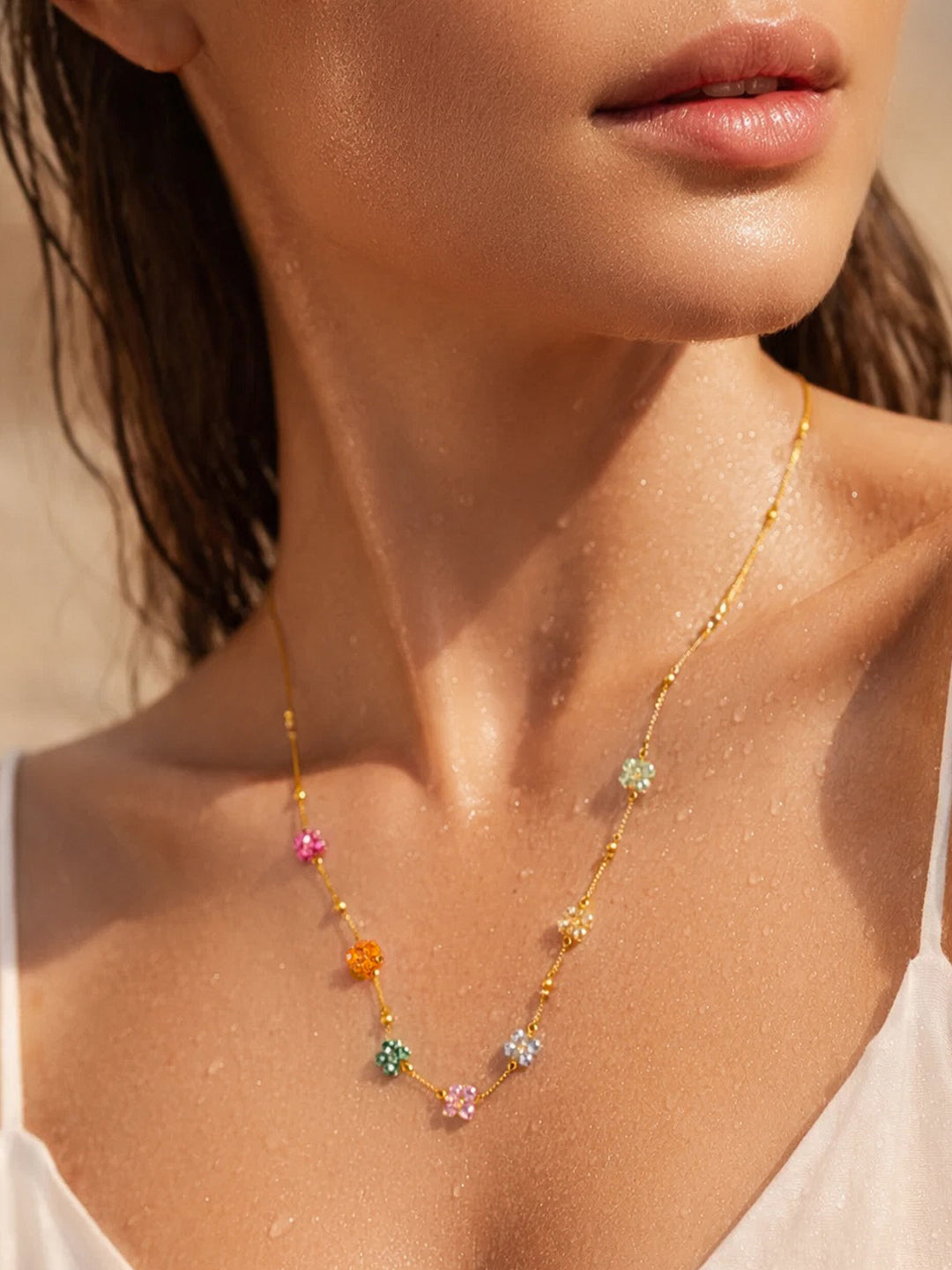 Demi Fine 18K Gold Plated Stainless steel Mini Multi-Floral Charm Necklace