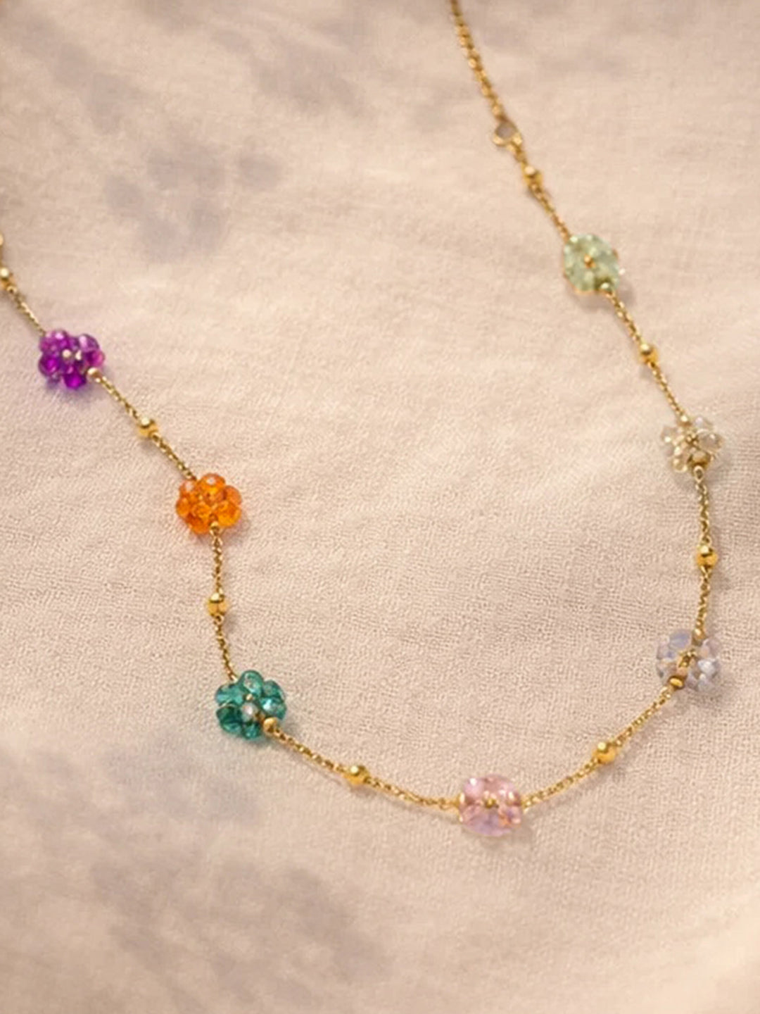 Demi Fine 18K Gold Plated Stainless steel Mini Multi-Floral Charm Necklace