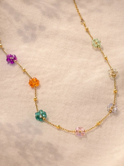 Demi Fine 18K Gold Plated Stainless steel Mini Multi-Floral Charm Necklace
