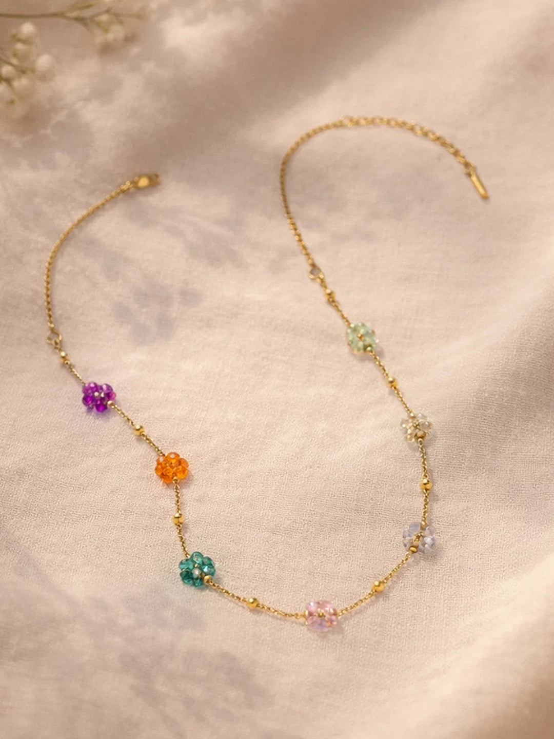 Demi Fine 18K Gold Plated Stainless steel Mini Multi-Floral Charm Necklace