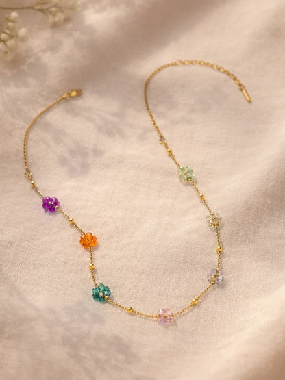 Demi Fine 18K Gold Plated Stainless steel Mini Multi-Floral Charm Necklace