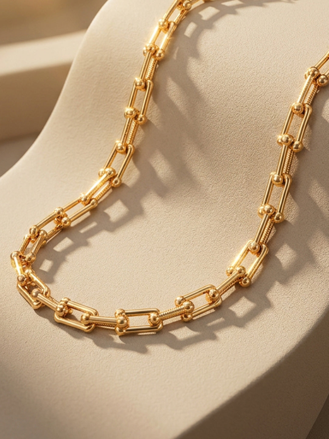 Demi Fine 18K Gold Plated Stainless steel Beaded Bar Link Chain Necklace