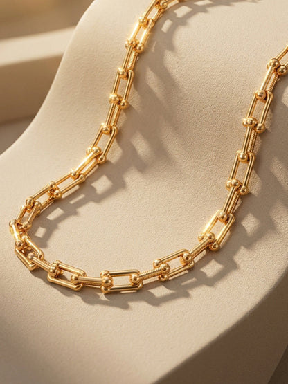 Demi Fine 18K Gold Plated Stainless steel Beaded Bar Link Chain Necklace